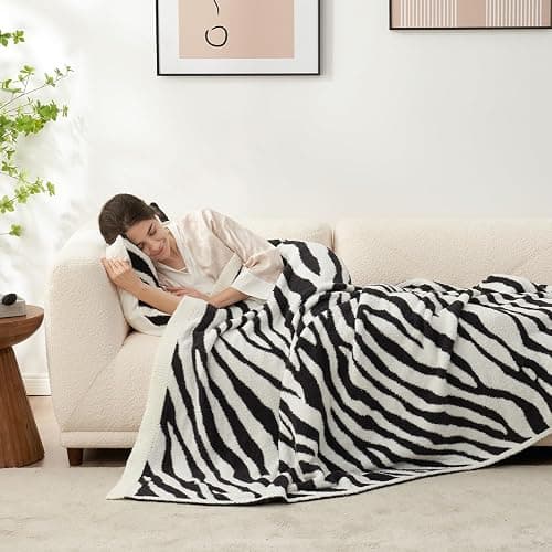 Snuggle Sac Zebra Blanket Black Zebra Print Blanket Ultra Soft Reversible Zebra Throw Blanket for Couch, Sofa & Bed, 50x60 inches thumbnail 6