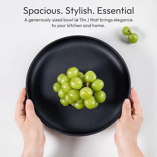 Granite Inspired Matte Black Fruit Bowl | Wide, Shallow Textured Pedestal Bowl | 11 Inch Unique Centerpiece for Table or Decor for Entryway Table thumbnail 2
