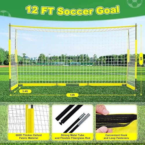 Luricaa Soccer Goal 12×6 ft /16×7 ft Portable Soccer Goals Net for Backyard | Quick Setup Training Equipment, with Carry Bag, 4 Ground Nails, 12 Training Cones thumbnail 2