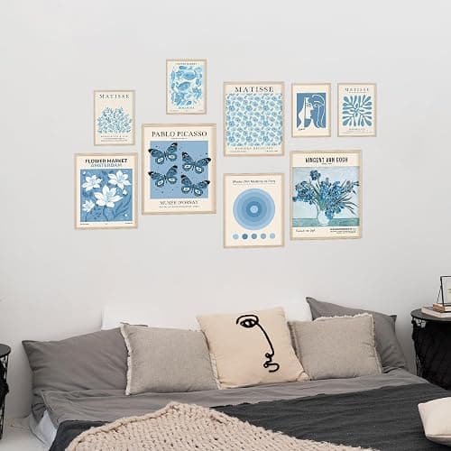 Blue Wall Art Poster Prints,Set of 9 Matisse Wall Decor for Dorm Bedroom,Trendy Aesthetic Pictures for Teens Boys Girls, Maximalism Posters Wall Decorations - Blue thumbnail 5