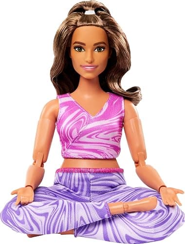 Barbie Made to Move Fashion Doll with Curvy Body & Brunette Hair Wearing Removable Pink Sports Top & Purple Yoga Pants, 22 Bendable “Joints” thumbnail 5