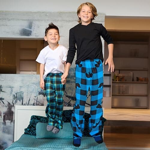 Mad Dog Boys Pajama Pants - Soft Fleece PJ Bottoms for Kids - Buffalo Plaid Lounge Pants, Warm & Comfy Microfleece 2PK Set thumbnail 4