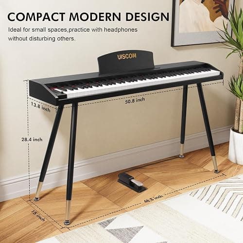 UISCOM Digital Piano Keyboard for Beginners,Full Size 88 Key Semi-Weighted Keyboard Electric Piano with Stand,Power Adapter,Sheet Music Stand,Pedal,Headphone,USB-MIDI Compatibility,Wood Black thumbnail 6