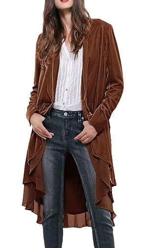 R.Vivimos Womens Ruffled Asymmetric Long Velvet Blazers Coat Casual Jackets - Image 1