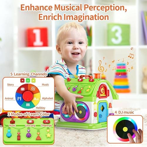 Talkfun Montessori Toy for 1 Year Old Girl Boy Gifts, Musical Baby Toy 9-12-18 Month, Bilingual Educational Toddler Toy Age 1-2, First Birthday Gift for 1 Year Old Girl Boy (Green) thumbnail 2
