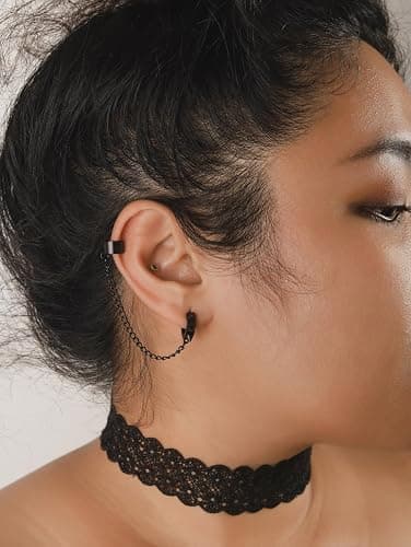 Sacina Goth Punk Black Ear Cuff Spike Earrings, Gothic Emo Punk Grunge Earrings, Goth Jewelry, Christmas Jewelry Gifts for Women thumbnail 4