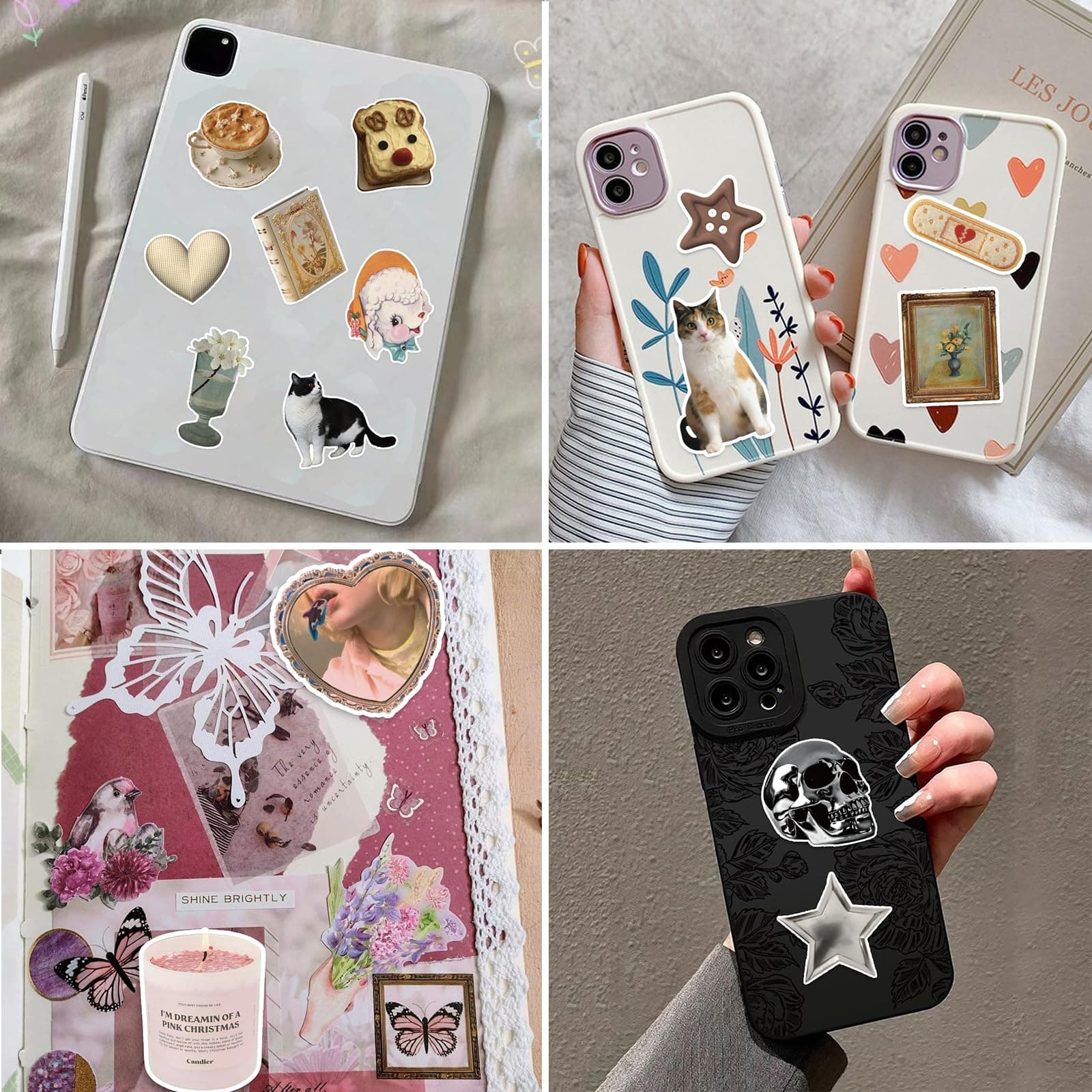 BOMICHI 480 Pcs Vintage Aesthetic Stickers for Scrapbooks Laptop Water Bottles Skateboard Notebooks Phone Kindle, Cute Vinyl Stickers for for Kids Teens Adults Girls thumbnail 4