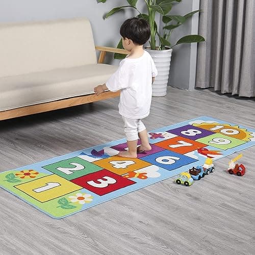 Hop and Count Hopscotch Rug, Kids Floor Play Area Rug Game Carpet Crawl Jump Mat, Children Numbers Learning Non-Slip Rug, Great for Ages 3 to 7 Boys Girls, Home Decor, 26''x55'' thumbnail 5