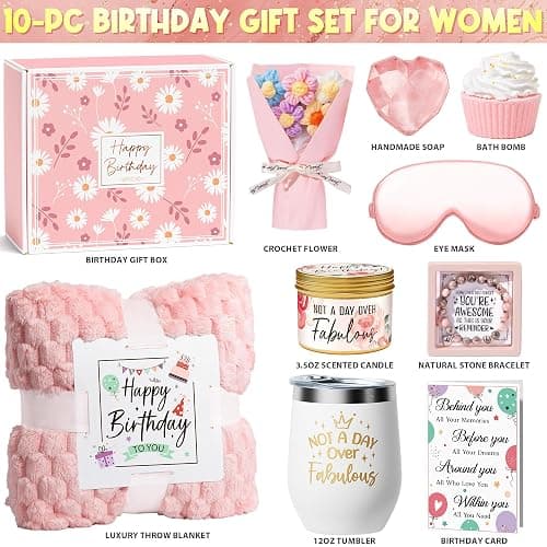 Birthday Gifts for Women Friendship, Unique Happy Birthday Gifts Basket for Mom Her Best Friend Sister Wife Girlfriend Coworker, Luxury Self Care Box Rose Relaxing Spa Gifts Set for Women with Blanket thumbnail 2