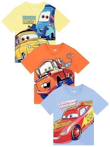 Disney Shirts for Kids, Lightning McQueen T Shirt Pack of 3, Boys Cars T Shirt, Multicolor 6 - Image 1