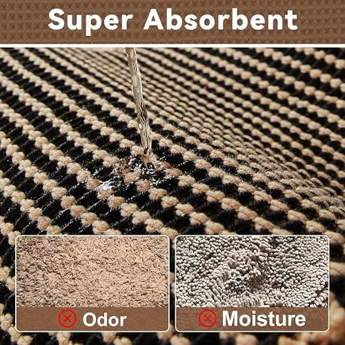 Triohero Waffle Bath Mat, Boho Bathroom Rugs Non Slip Washable, Ultra Soft Super Absorbent Quick Dry Farmhouse Bathroom Decor, 24" x 48", Black & Khaki thumbnail 5