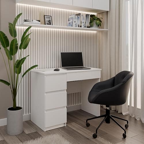 WHATSIZE ENTERPRISE - Mijas - Modern Computer Desk with Drawers - White Office Workstation Table with 3 Storage Drawers, Left-Side Configuration, Study table & Office Desk thumbnail 2