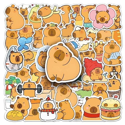 50pcs Capybara Stickers, Cute Animal Stickers for Kids, Vinyl Waterproof Sticker for Water Bottle, Laptop, Phone, Girls Boys Classroom Prizes (Capybara) thumbnail 5