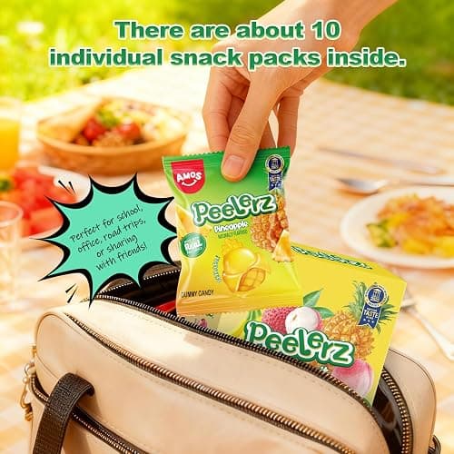 AMOS Peelerz Exotic Fruit Peelable Gummy Candy – 5 Fruit Flavors (Mango, Peach, Banana, Pineapple, Lychee), 8.47oz (240g), Individually Wrapped thumbnail 6
