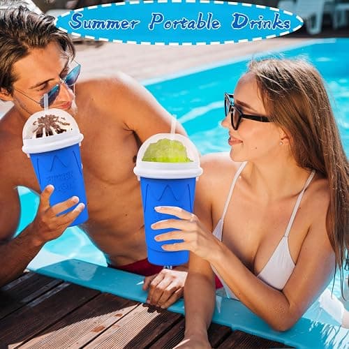 500ML Slushie Maker Cup,Quick Frozen Magic Cups for Homemade Milk Shake Ice Cream Maker, Double Layer Squeeze Slushy Maker Cup, Birthday Gifts for Friends,Family(Blue, 500ML) thumbnail 2
