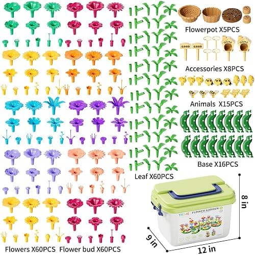 TEMI 224 PCS Flower Garden Building Toys for Girls Toys, Educational STEM Toy and Preschool Garden Play Set for Toddlers 3 4 5 6 7 8 Year Old Kids Boys Girls, Flower Stacking Toys for Kids Age 3-8 thumbnail 3