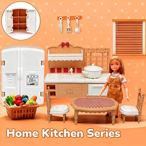Dollhouse Furniture Set, 38 Pcs Miniature Doll House Accessories with Dogs and Cat ，Kitchen Bedroom Living Room Bathroom Furniture, Toy for Kids Ages 3+ Boys Girls, Great Gift Idea thumbnail 3