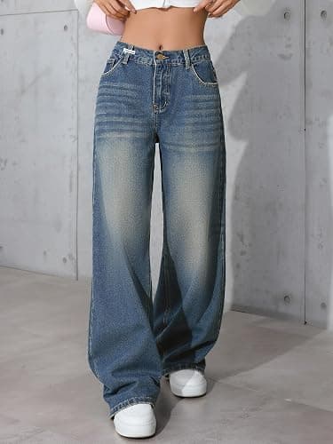 Handfrog Women Baggy Jeans Low-Mid Rise Denim Pants with Pockets Y2k 90s Jeans for Girls thumbnail 2