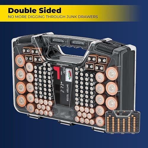 Battery Daddy Storage & Organizer Case w/Tester, Stores & Protects Up to 180 Batteries, Double-Sided, Clear Locking Lid, Secure Latches & Portable Carrying Handle - Charcoal (Batteries Not Included) thumbnail 5