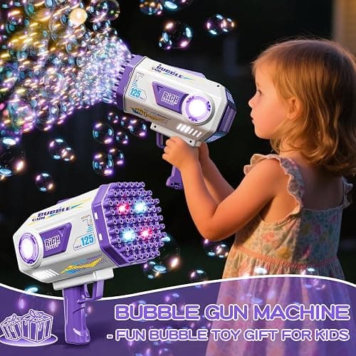 Deserthome Bubble Gun, 125 Holes Bubble Machine Gun, Bubble Blaster Gun for Kids, Rechargeable Bubble Gun with Bubble Solution, Easter Toy Party Favors Bubble Maker for Wedding Birthday (Purple) thumbnail 4