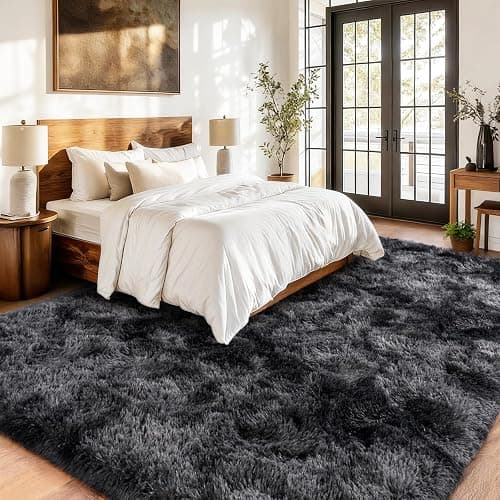 8x10ft Shaggy Area Rugs, Living Room Fluffy Carpet, Black Gray Area Rug | Upgrade Anti-Skid Indoor Carpet Non-Slip Rugs for Bedroom Indoor Plush Rectangular Carpet for Living Room, Home Decor thumbnail 4