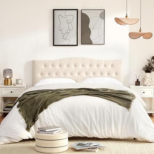 Huatean Home Tufted Upholstered Headboard Queen Size, Sturdy and Durable Solid Wood Bed headboard, Fabric Headboard Adjustable Height from 37” to 51”, Modern Button Diamond Design Head Board, Beige thumbnail 3