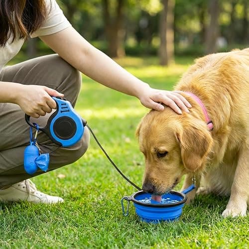 PETIMP Retractable Dog Leash Lightweight 16FT Leash Claw Print, with Folding Bowl,Dispenser,Rubbish Bags, for Small Medium Dogs(Blue) thumbnail 2