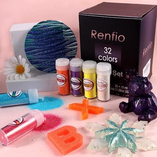 Renfio 32 Colors Iridescent Glitter Set, 16.93oz 480g Ultra Fine Glitter Powder PET 1/128" 0.008" 0.2mm Resin Suppies Assorted Craft Glitter for Fake Nails, Resin Art, Tumblers, Slime, Hair, Bomb thumbnail 6