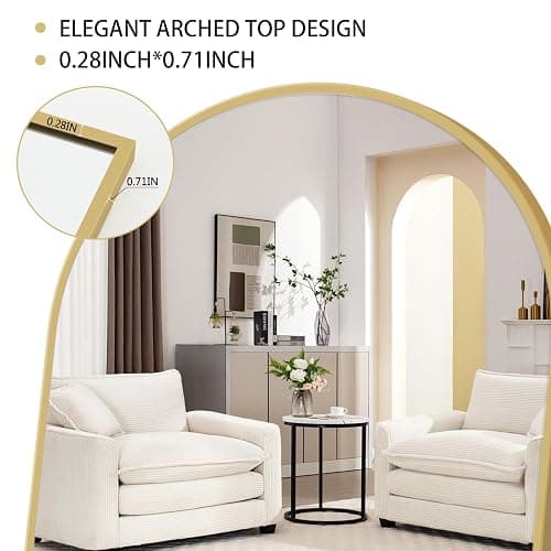 Simple Deluxe Arched Mirror Full Length, 59"x16", Body Wall Mirror with Shatter-Proof Glass, Gold Aluminum Frame, Floor-Standing, Wall-Mounted, Leaning - Gold-arched - 59"L x 16"W thumbnail 5