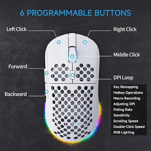 TMKB Falcon M1 Wireless Gaming Mouse, 24000DPI Optical Sensor, 180Hrs Battery, Lightweight, 6 Programmable Buttons, RGB Strip, 2.4G/BT5.2/USB-C Wired for PC/Mac/Laptop - Matte White thumbnail 5