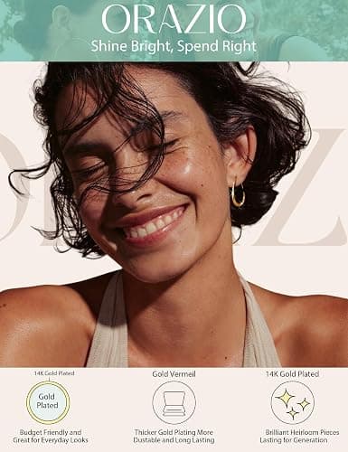 ORAZIO Gold Plated Chunky Hoop Earrings Set for Womens Trendy Silver Dainty Huggie Stacks Lightweight Hoops Earring Tarnish Free Jewelry for Women thumbnail 4