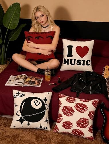Pecfamly 8 Ball Y2K Grunge Throw Pillows Covers, Dark Red Cool Downtown Girl 90s Music Studio Room Decor Aesthetic for Teen Girls (Covers Only No Pillow Inserts) (4, Retro Y2K) thumbnail 6
