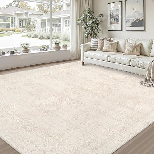 8x10 Area Rugs for Living Room: Vintage Boho Neutral Washable Rug Indoor Soft Large Area Rug Carpet for Bedroom Nursery Farmhouse Dining Room Office Floor Non-Slip Low Pile Under Table Rug Beige thumbnail 9