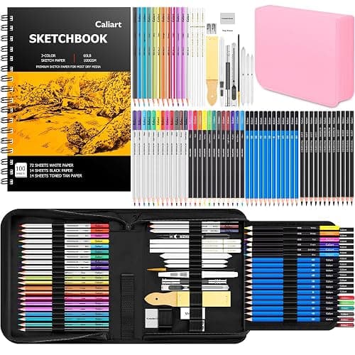 Caliart 176PCS Art Supplies Sketching Kit with 100 Sheets 3-Color Sketch Book, Graphite Colored Charcoal Watercolor & Metallic Pencils, Drawing Supplies Christmas Gifts for Artists Adults Beginners - Image 1