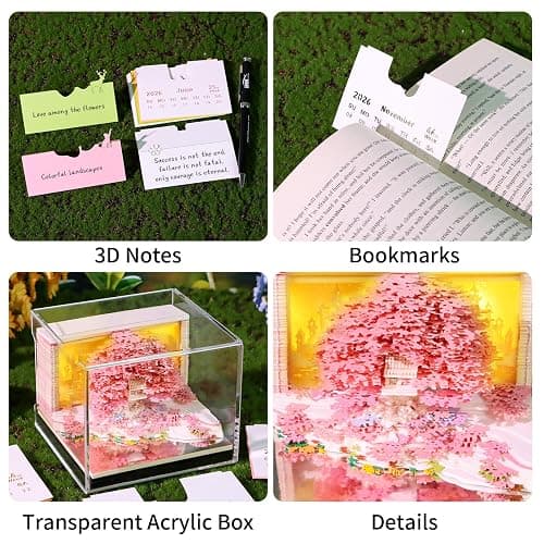 HOTOYMDS 3D Calendar 2026,3D Desk Calendar 2026 With LED Lights,3D Art Calendar Memo Pad 2026,Blossom Grove Island Desktop Decoration,Tear-Away 3D Paper Art Notepad w LED Lights,Christmas Gift,New Year Gift (Blossom Grove Island(Soft Pink)) - Blossom Grove Island(Soft Pink) thumbnail 4