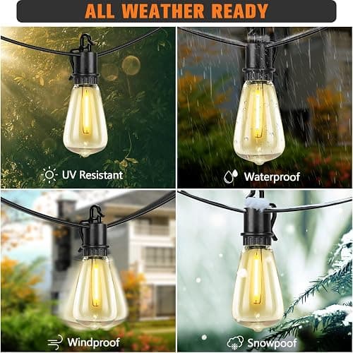 Solar Lights Outdoor String light patio deals 100FT with 32 Shatterproof, solar String Lights Outdoor Waterproof with Remote ST38 Vintage Edison Bulbs,Waterproof Hanging Lights for Outside Backyard - 100FT-32 Bulbs thumbnail 3