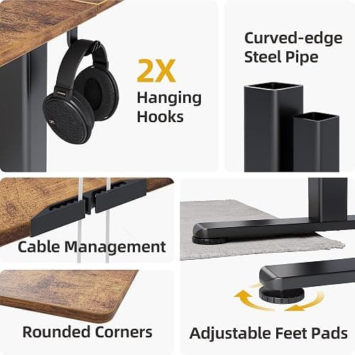 Claiks Electric Standing Desk, Adjustable Height Stand up Desk, 24x48 Inches Sit Stand Home Office Desk with Splice Board, Black Frame/Rustic Brown Top thumbnail 5