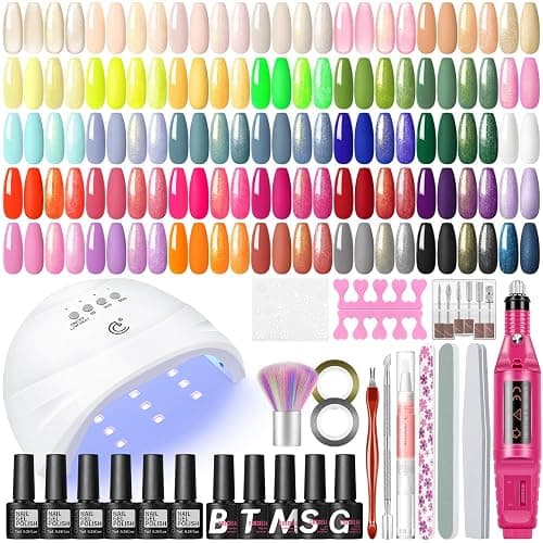 53PCS Gel Nail Polish Kit with U V light and Drill Starter Kit, 35 Colors Gel Polish Set 5pcs Top Base Coat All season Fashion Popular Colors Professional Nail Lamp Gel Manicure Kit Gifts for Women - Image 1