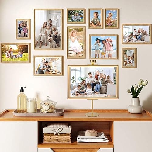 NKJIH Adjustable Desktop Photo Frame Stand with Magnetic Wall Painting Light, Holds Picture Frames up to 30 Inch,with Rechargeable Battery,Metal Vertical Stand with 3 Color Temperature & 13RGB Poster Lights, for Displaying Picture Frames, Artworks (Gold) thumbnail 6