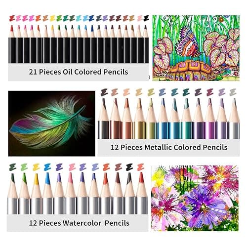PRINA 81 Drawing Set Sketching Kit, Pro Sketch Pencils Art Supplies with Rainbow, Colored, Graphite, Watercolor, Metallic, Charcoal Pencil, Sketchbook, Coloring Book, Gift Case for Artists Adults Kids thumbnail 5