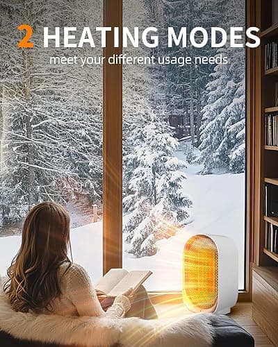 Space Heater, Portable Desk Heater for Indoor Use, Ultra Quiet & Compact | Small Electric Heaters with Overheat & Tip-Over Protection, Fast & Efficient Heating for Office Bedroom Bathroom, White thumbnail 2