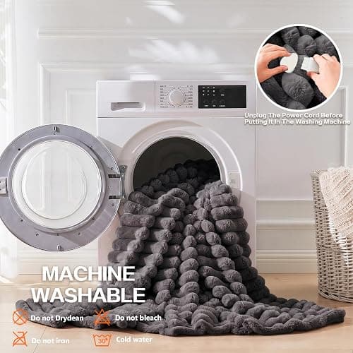 Qieryun Heated Blanket Electric Throw 50″x60 ″Inch - Thick Striped Flannel Electric Blanket,10 Heating Levels, 1-12 Hours Auto Off, Fast Heating Heating Blanket with Overheat Protection. thumbnail 9