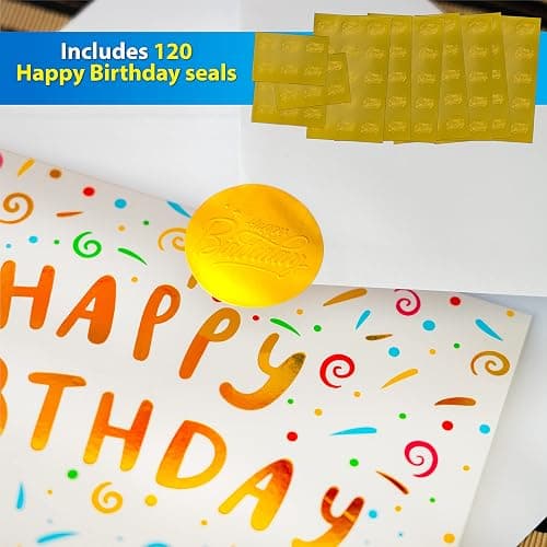 120 Pack Assorted Gold Foil Happy Birthday Cards with Envelopes, Organizer Box, Stickers, and Seals - 4x6 Inches, 8 Unique Designs, Ideal for Kids, Men, Women, and Elderly thumbnail 4