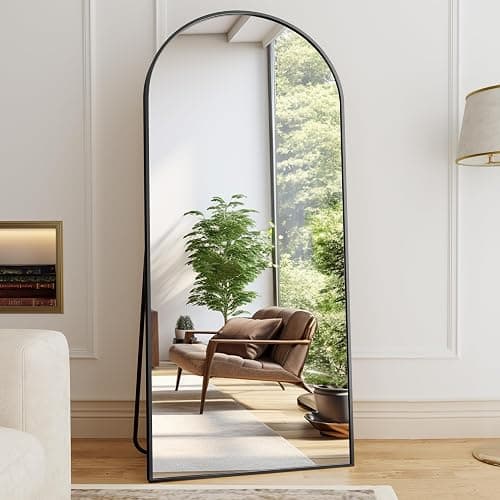 ZMYCZ Floor Length Mirror, 76"x34" Arch Full Length Mirror Hanging or Leaning, Body Mirrors with Stand, Arched-Top Wall Mounted Mirrors with Aluminum Frame for Bedroom (Black) thumbnail 3