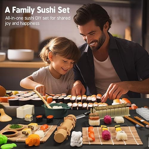 Delamu Sushi Making Kit 27 in 1 [Parent-Child] Sushi Kit, for Beginners/Pros Sushi Makers, with Bamboo Sushi Mats, Sushi Bazooka, Onigiri Mold, Rice Paddle, Sushi Knife, Guide Book & More thumbnail 2
