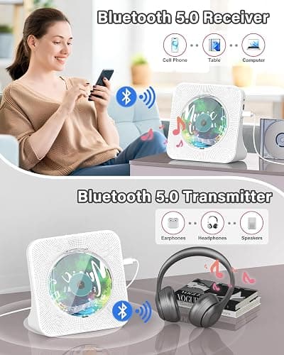 Portable CD Player with Bluetooth 5.0, Greadio Desktop CD Players for Home, CD Music Player with Speakers, Remote Control, Dust Cover, FM Radio, LCD Display, AUX, USB, Headphone Jack thumbnail 4