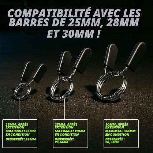 MuscleForge Pinces à Ressort 25/28/30 mm – Lot 2 Colliers haltères, Barres – Stop Disque – Montage Rapide, Changement Charge, Maintien sûr – Prise antidérapante, sécurité séance, Home Gym, Durable thumbnail 6