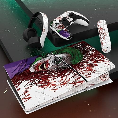 PlayVital Full Set Skin Sticker for ps5 Slim Console Digital Edition (The New Smaller Design), Vinyl Skin Decal Cover for ps5 Controller & Headset & Charging Station & Media Remote - Clown Hahaha thumbnail 6