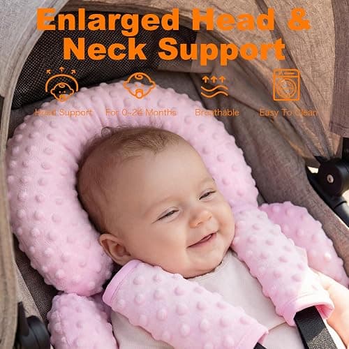 Pro Goleem Infant Car Seat Head Neck Body Support, Ultra-Soft Minky and Microfiber Newborn Car Seat Insert, Perfect for Car Seat, Stroller, 2-in-1 Reversible, Girls, Pink thumbnail 3