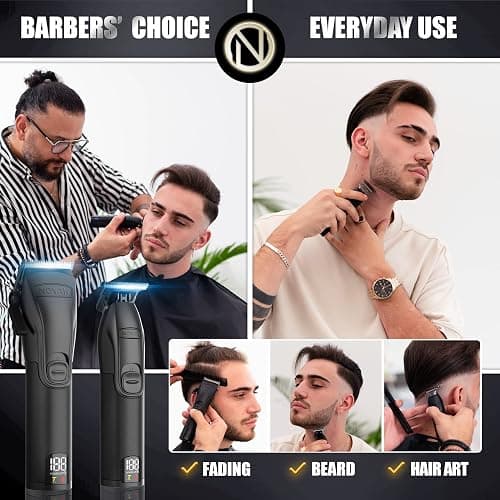 Novah® Professional Hair Clippers for Men, Professional Barber Clippers and Trimmer Set, Mens Cordless Hair Clipper for Barbers Haircut Kit Fade thumbnail 3